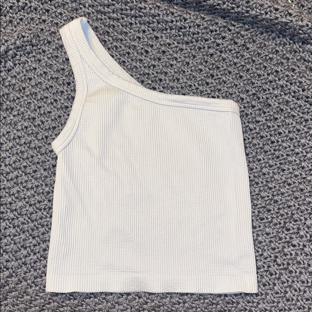 Nikibiki White Ribbed One-Shoulder Crop Top